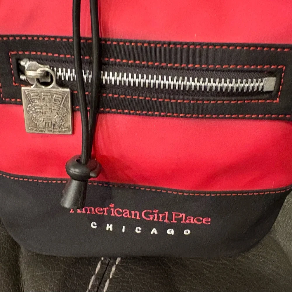 American Girl Place Red and Black Drawstring Bag